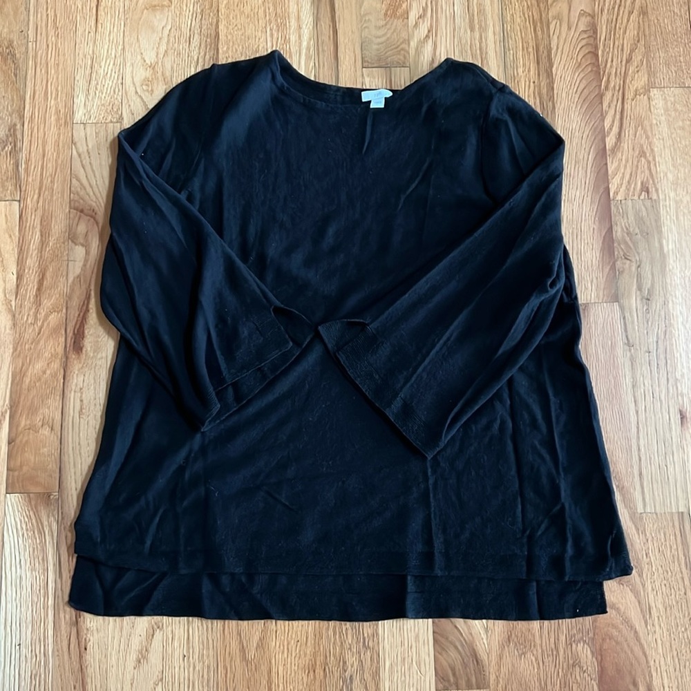 J. Jill Black 3/4 Sleeve Slightly Sheer Shirt, Size Large